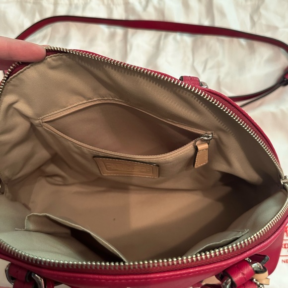Coach Red Peyton Signature Cora Domed Satchel Handbag Purse - Picture 4 of 5